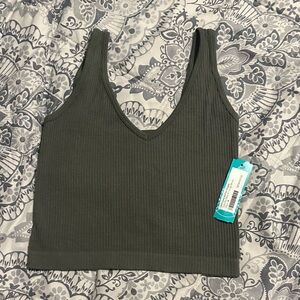 Chic Olive Green Ribbed Tank Top